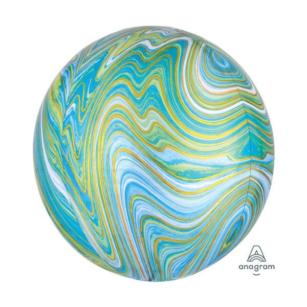 Blue and Green Marblez Foil Orbz Balloon UNINFLATED