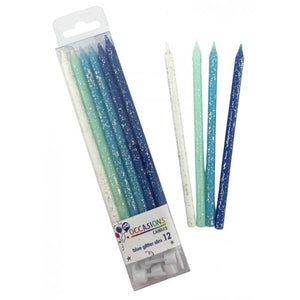 Blues Glitter Slim Candles 120mm with Holders