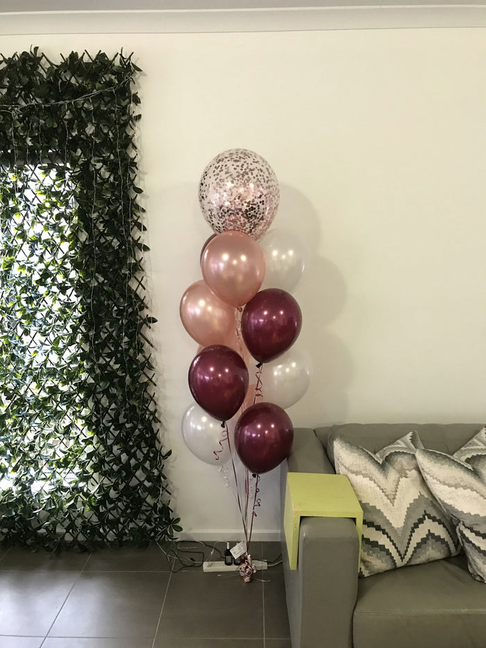 Bunch Of 12 Helium Balloons Bouquet with 16 Inch Confetti Balloon