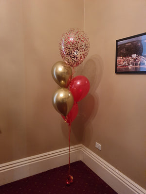 Bunch Of 4 Helium Balloons Bouquet with 16 Inch Confetti Balloon