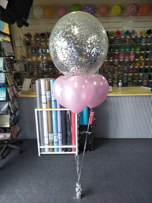 Bunch Of 4 Helium Balloons Bouquet with 60cm Confetti Balloon