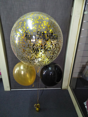 Bunch Of 4 Helium Balloons Bouquet with 60cm Confetti Personalised Balloon