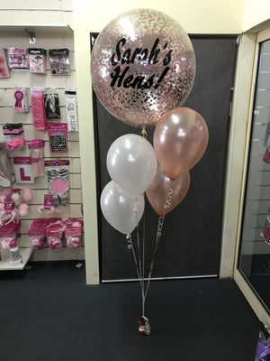 Bunch Of 4 Helium Balloons Bouquet with 60cm Confetti Personalised Balloon