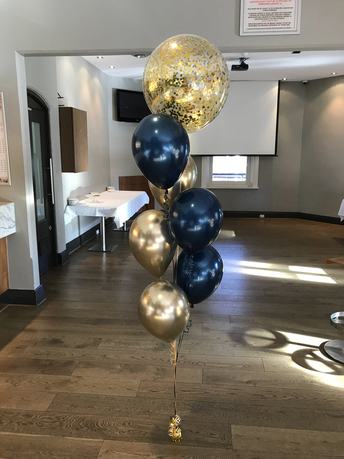 Bunch Of 6 Helium Balloons Bouquet with 17 Inch Confetti Balloon each