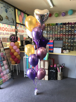 Bunch Of 8 Helium Balloons Bouquet with 18 Inch Foil Balloons