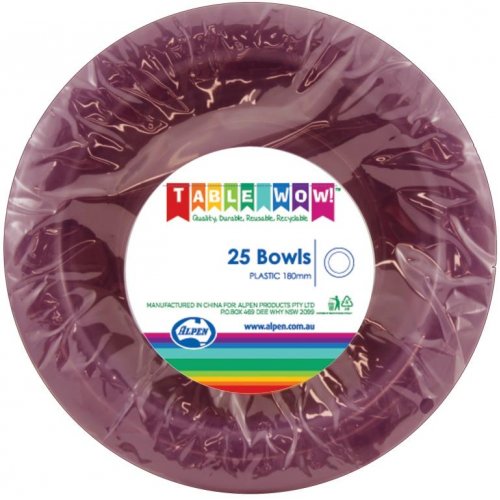 Burgundy Plastic Bowls - Pack of 25