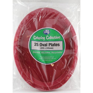 Burgundy Plastic Oval Plates - Pack of 25