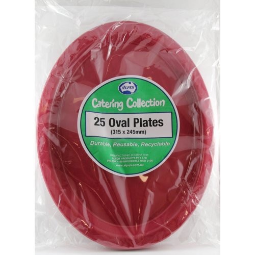 Burgundy Plastic Oval Plates - Pack of 25