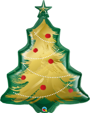 Christmas Tree Brushed Gold SuperShape Foil Balloon UNINFLATED