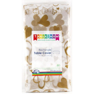 Clear - Gold Hearts Printed Plastic Rectangle Tablecover