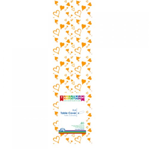 Clear - Gold Hearts Printed Plastic Tablecover Roll