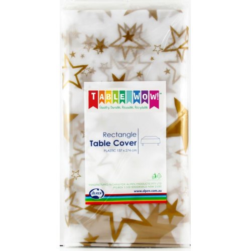 Clear - Gold Stars Printed Plastic Rectangle Tablecover