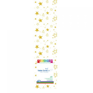 Clear - Gold Stars Printed Plastic Tablecover Roll