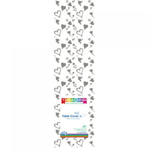 Clear - Silver Hearts Printed Plastic Tablecover Roll