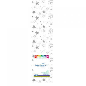 Clear - Silver Stars Printed Plastic Tablecover Roll