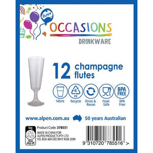 Clear Plastic Champagne Flute 145ml - Pack of 12