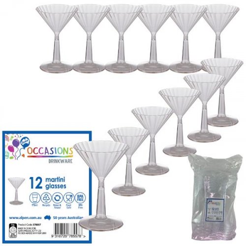 Clear Plastic Martini Glass - Pack of 12