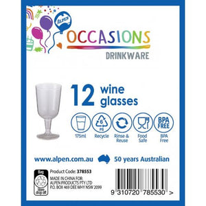 Clear Plastic Wine Glass 175ml - pack of 12