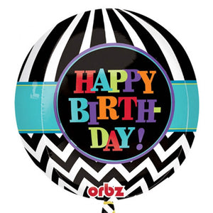 Dancing Lines Happy Birthday Foil Orbz Balloon UNINFLATED