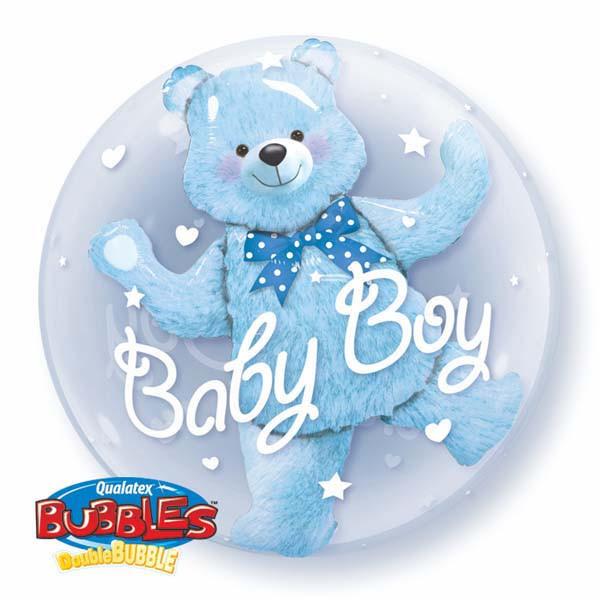 Double Bubble Baby Boy Blue Bear 24 Inch Qualatex Bubble Balloon UNINFLATED