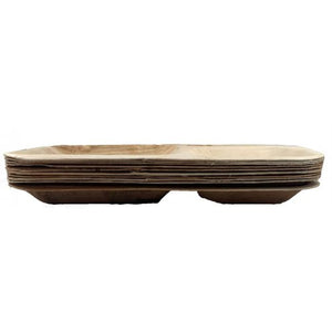 Eco Friendly Palm Leaf 3 Section Rectangle Plate 11 Inch x 7 Inch - Pack of 10