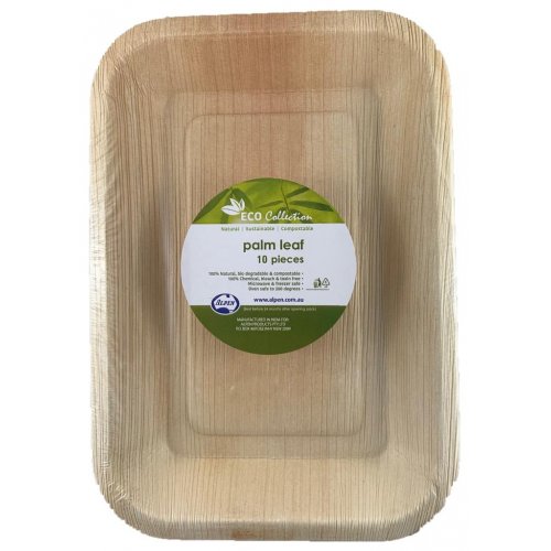 Eco Friendly Palm Leaf Rectangle Plate 9 Inch x 6.5 Inch - Pack of 10