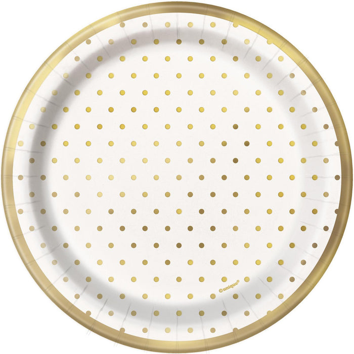 Foil Stamped Mini Dots Gold Paper Plates - Pack of 8