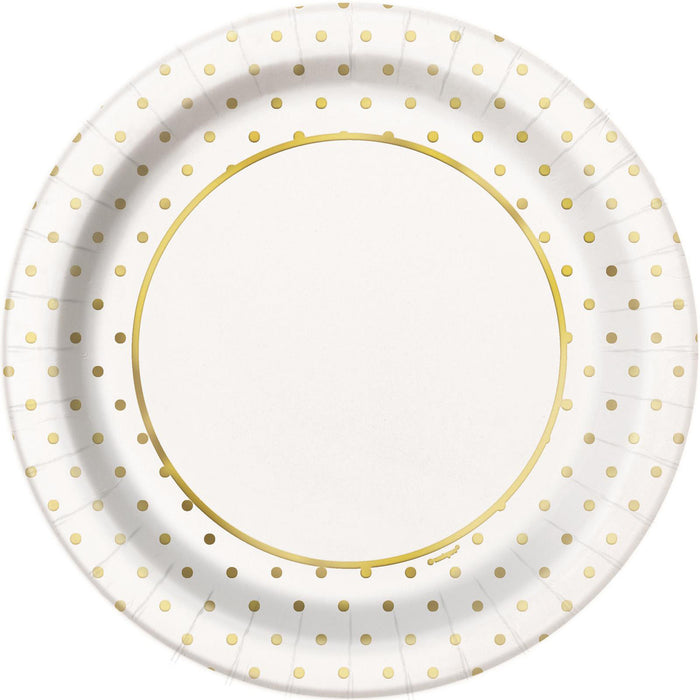 Foil Stamped Mini Dots Gold Paper Plates - Pack of 8