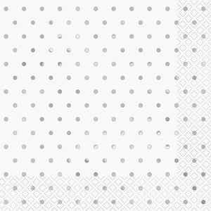 Foil Stamped Mini Dots Silver Luncheon Napkins - Pack of 16