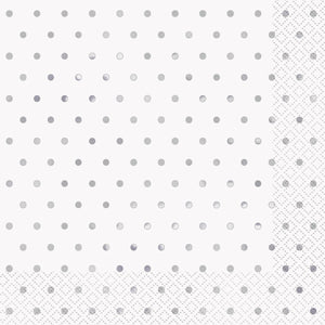 Foil Stamped Mini Dots Silver Luncheon Napkins - Pack of 16