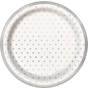 Foil Stamped Mini Dots Silver Paper Plates - Pack of 8