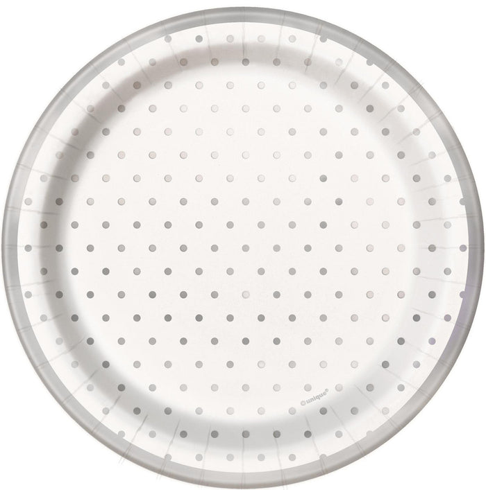 Foil Stamped Mini Dots Silver Paper Plates - Pack of 8