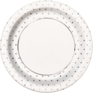 Foil Stamped Mini Dots Silver Paper Plates - Pack of 8