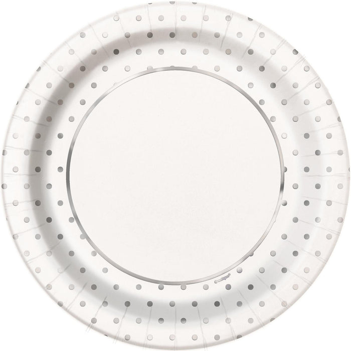 Foil Stamped Mini Dots Silver Paper Plates - Pack of 8