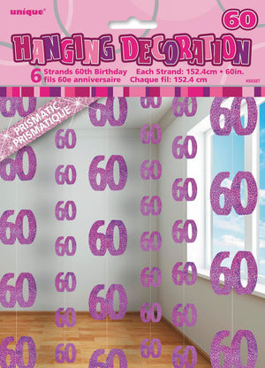 Glitz Pink 60 Hanging Swirl Decorations