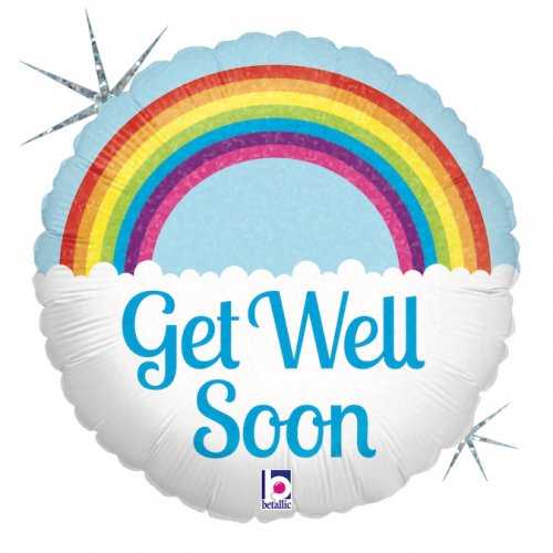 18 Inch Get Well Soon Rainbow Round Foil Balloon UNINFLATED