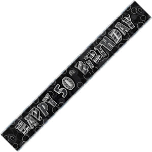 Glitz Black And Silver 50th Happy Birthday Foil Banner