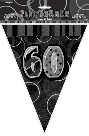 Glitz Black And Silver 60th Happy Birthday Flag Banner