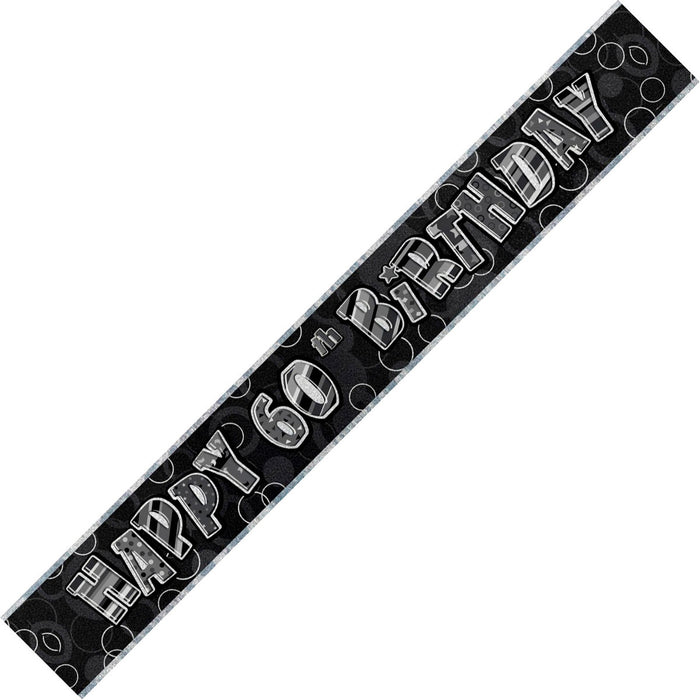 Glitz Black And Silver 60th Happy Birthday Foil Banner