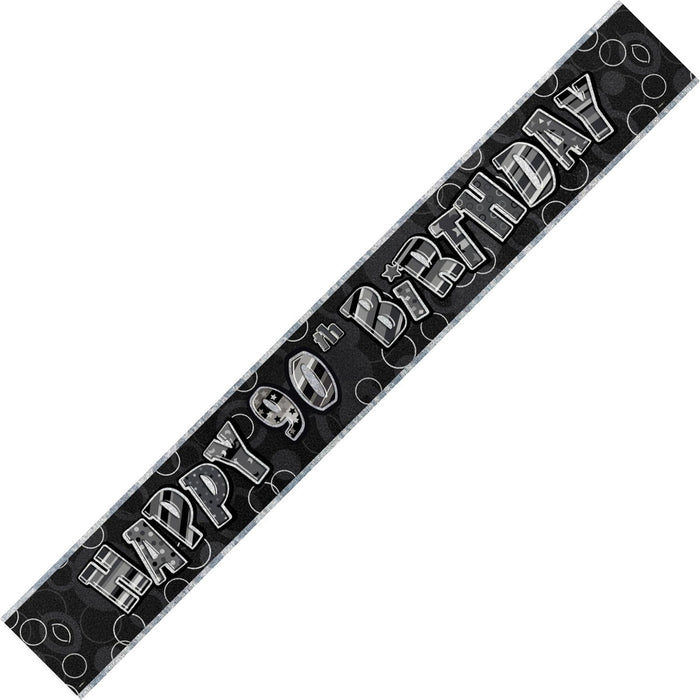 Glitz Black And Silver 90th Happy Birthday Foil Banner