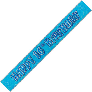 Glitz Blue 16th Happy Birthday Foil Banner