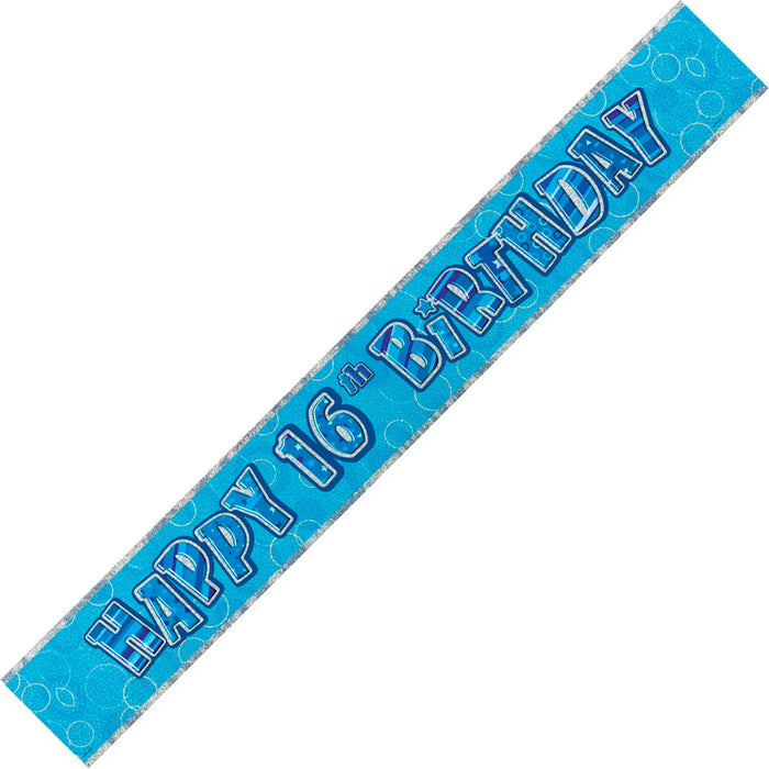 Glitz Blue 16th Happy Birthday Foil Banner