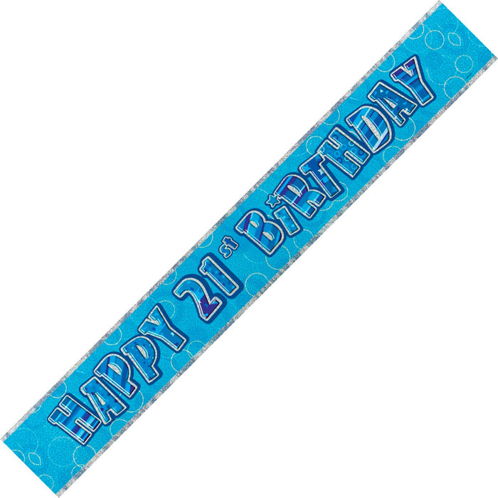 Glitz Blue 21st Happy Birthday Foil Banner