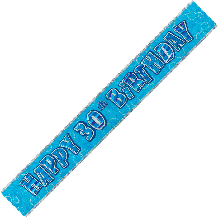 Glitz Blue 30th Happy Birthday Foil Banner