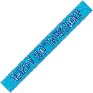 Glitz Blue 50th Happy Birthday Foil Banner