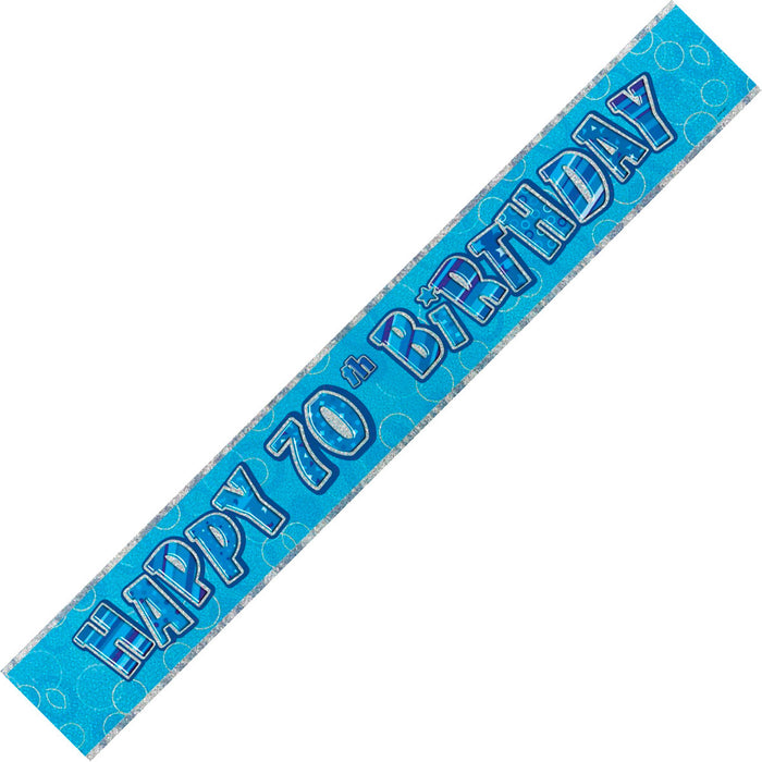 Glitz Blue 70th Happy Birthday Foil Banner