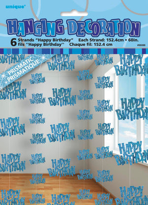 Glitz Blue Happy Birthday Hanging Swirl Decorations