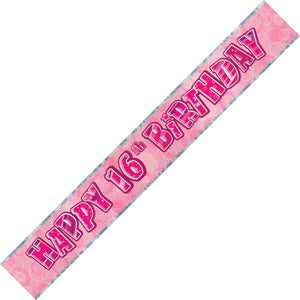 Glitz Pink 16th Happy Birthday Foil Banner
