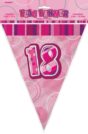Glitz Pink 18th Happy Birthday Flag Banner