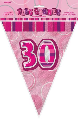Glitz Pink 30th Happy Birthday Flag Banner